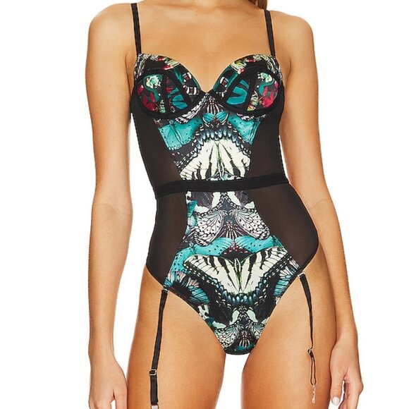 Thistle and Spire Menagerie butterfly Monarch Tourmaline bodysuit garters NWT XS - Picture 1 of 3
